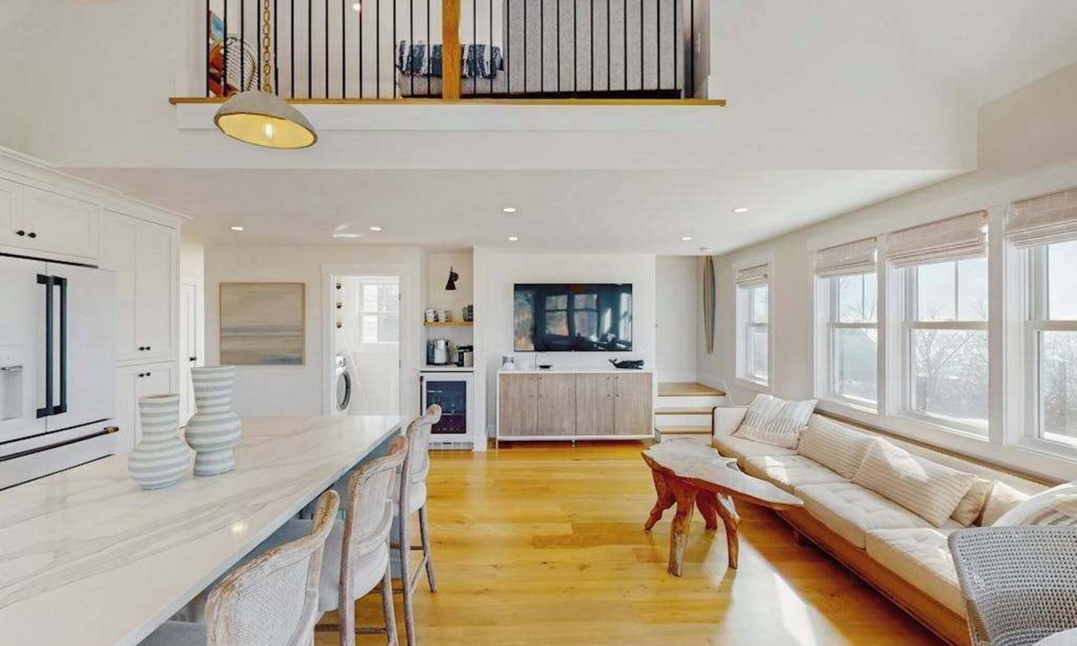 Campground Landing House | Newly built, bayview house steps from the beach with spacious deck, W/D & grill