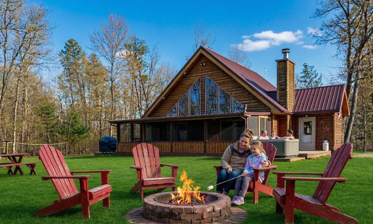 New Lisbon Cabin | Northwoods Getaway- Private swimming pond, hot tub, & 70 acres of woods