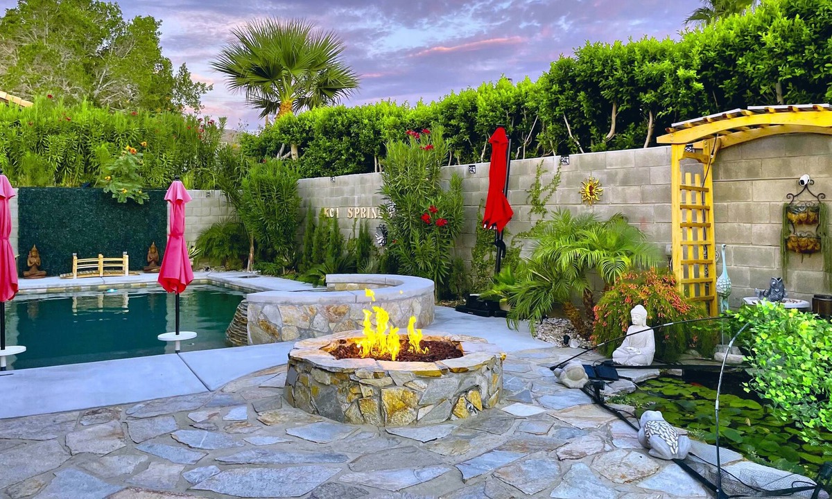 Desert Hot Springs House | Private Spa Oasis w/Views/Mineral Saltwater Pool & Spa / Koi pond / Fire pit/BBQ