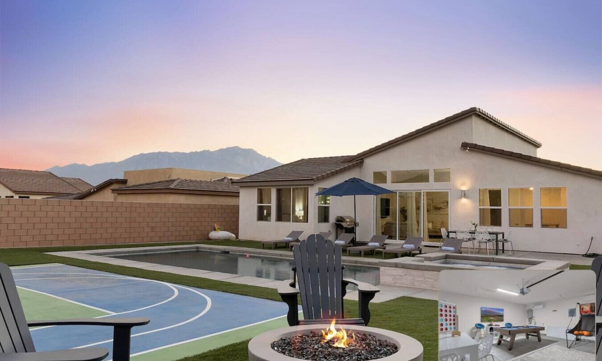 Desert Hot Springs Villa | Specials-ask +gameroom+basketball+fire pit+bbq+beautiful pool+spa+mountain views