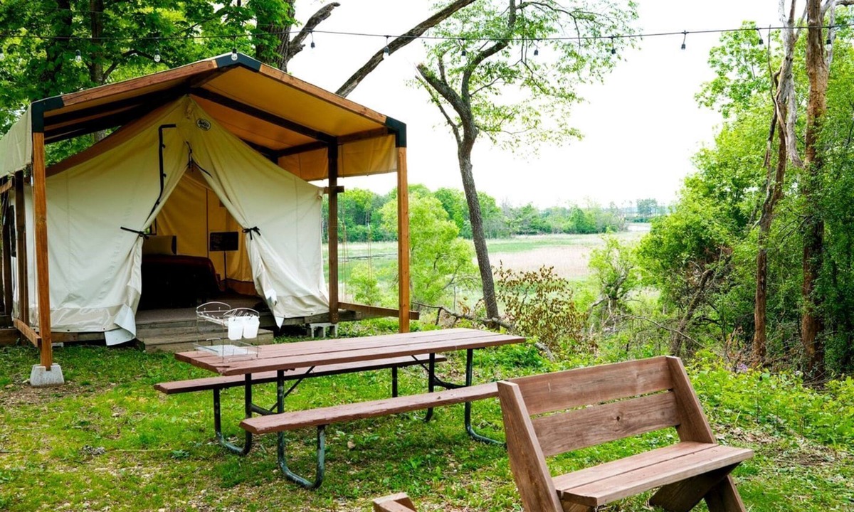 East Troy RV Rental | Three Rustic Glamping Tents for a Unique Group Adventure in Nature in Troy, Wiconsin