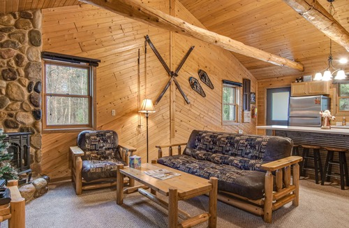 New Lisbon Cabin | Adorable cabin with pond access, WiFi, furnished porch, & gas fireplace