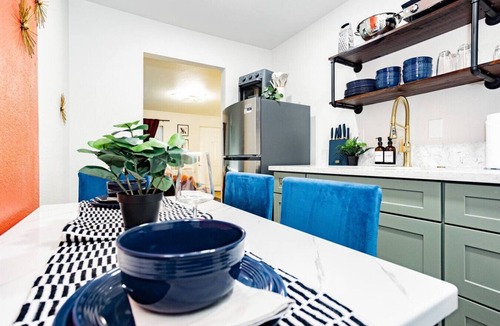 Gateway District House | Arts Dist. Strip-View Balcony Suite | Games + Desk