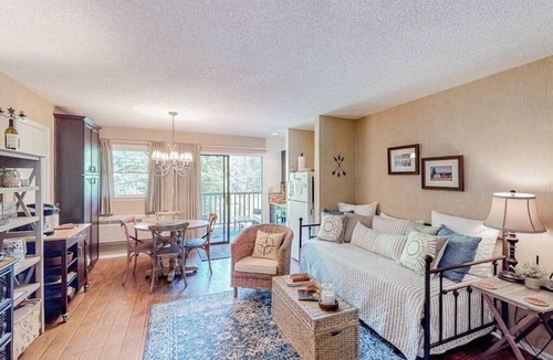 Lake Lure Condo | Inviting studio with pool, tennis, hot tub, kitchenette, & private sunny balcony