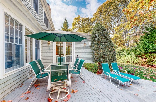 West Falmouth House | Luxurious home steps away from beach w/spacious outdoor living area