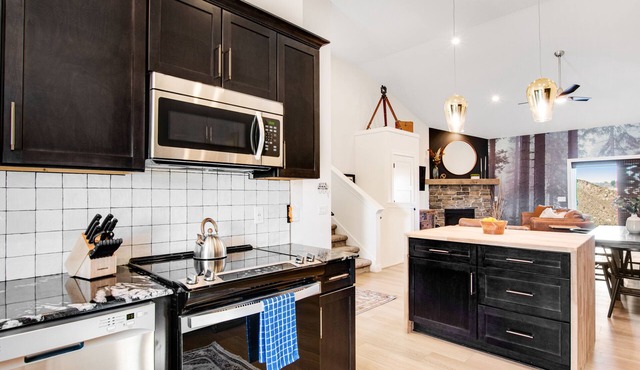 Contemporary house with central AC, gas fireplace, gas grill, and full kitchen