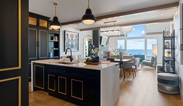 Professionally designed penthouse with Lake Michigan as a backdrop.